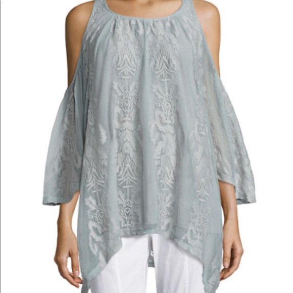 XCVI Tops - XCVI Risette Cold-Shoulder Lace Blue Cotton M